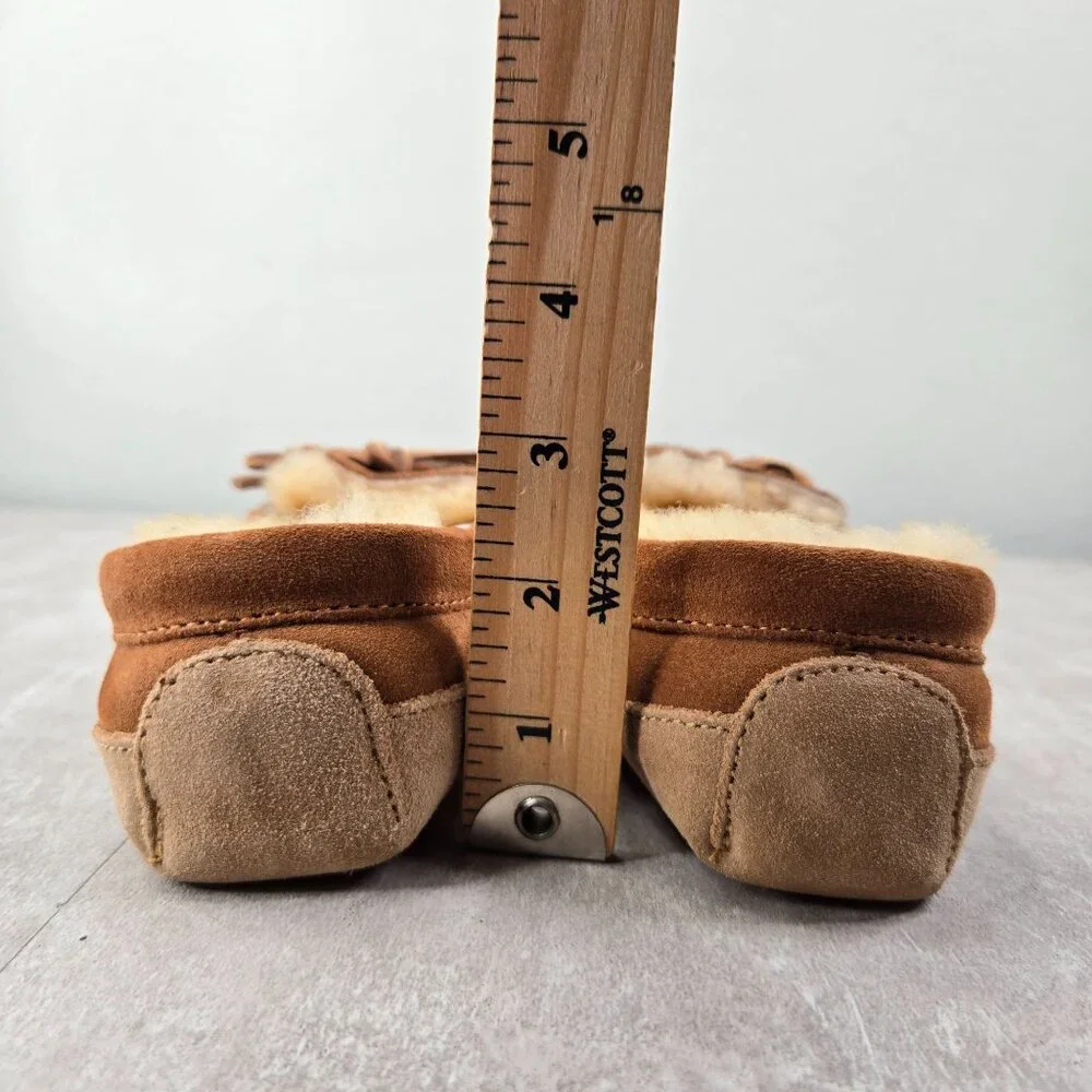 LL Bean Moccasin Loafers Kids 3 Brown Suede Fur Lined Slip On Southwestern  Shoe